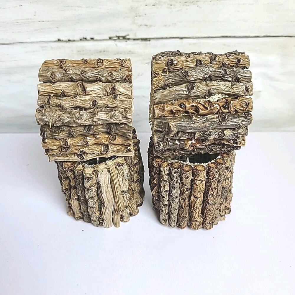 Set 4 Rustic Fairy Cottage Wooden Stick Napkin Rings Country Woodsy Fisherman